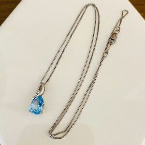 925 Silver Aquamarine and Diamond Pendant Necklace